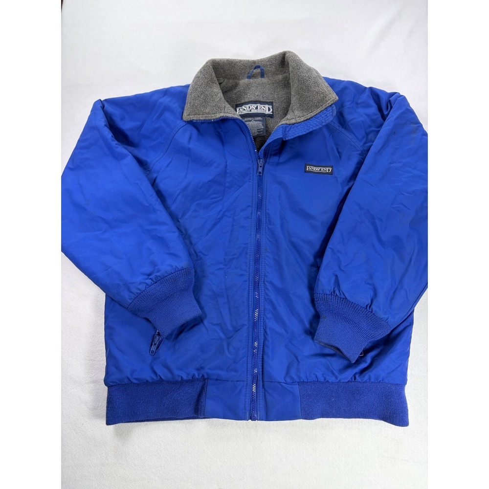 Lands End Womens Blue Squall Jacket Fleece Lined Bomber Small 6-8 Made in USA
